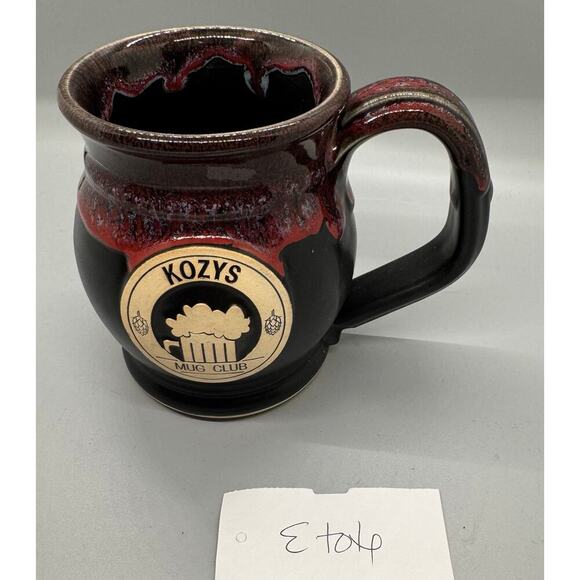 Grey Fox Pottery Handmade Cozy’s Mug Club Black Clay Mug Red Gray Drip Glaze - Picture 2 of 9